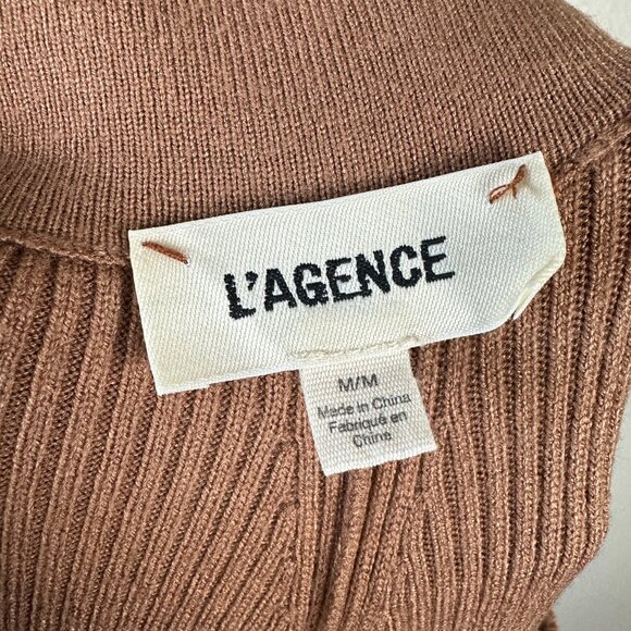 L’Agence Womens Medium Wide Leg Pants Ribbed Knit Quiet Luxury Camel Brown - Picture 2 of 4